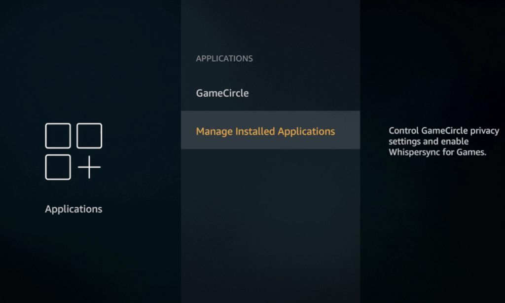 Manage Installed applications option on Fire Stick